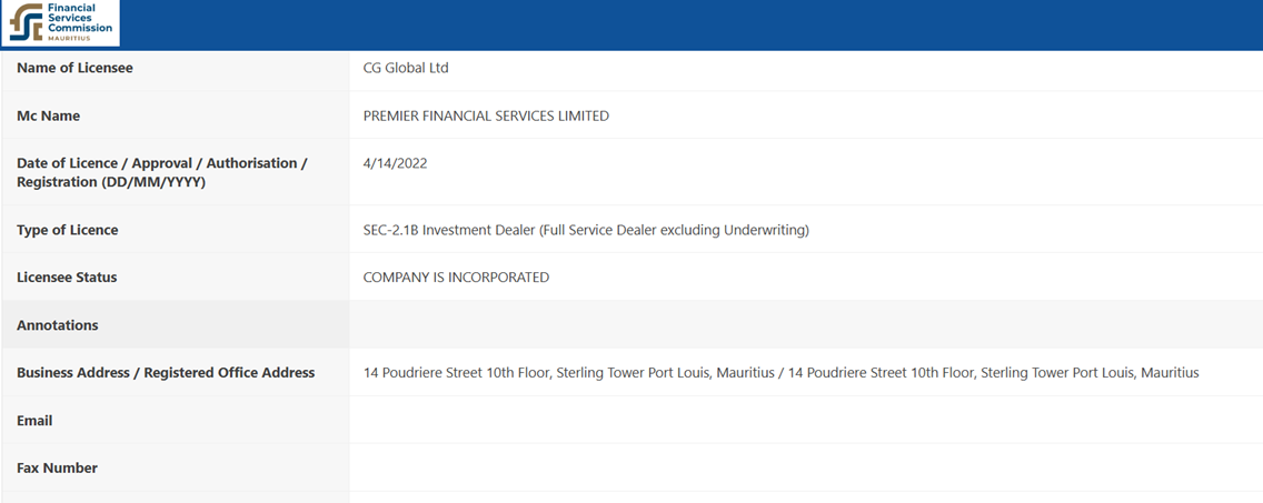The broker claims an offshore license in Mauritius, which provides minimal protection for clients.
