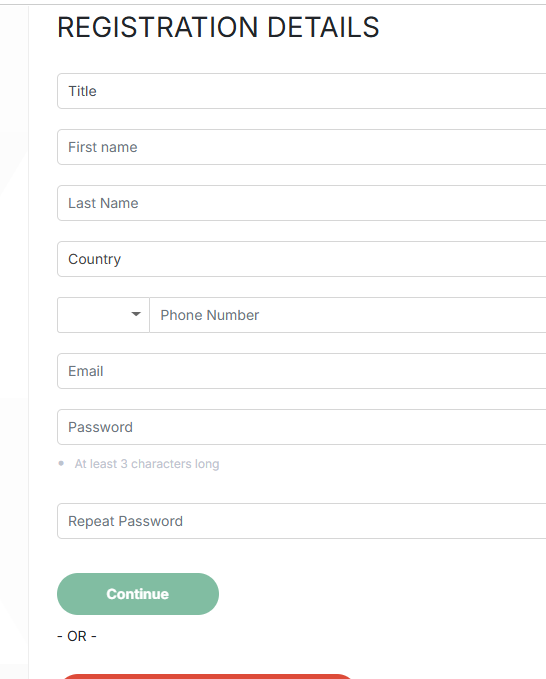 Account registration is fast and can be done via email or social login.