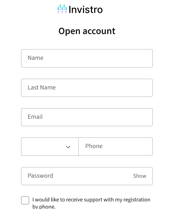 A snapshot of the broker’s minimalist registration form.