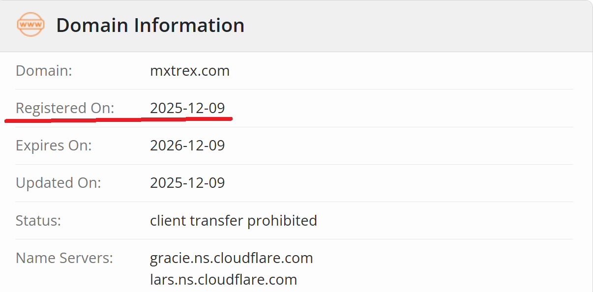 The domain was registered in December 2025, indicating the platform has existed for only a short time.