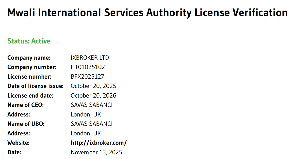 Verification of the broker’s claimed MISA registration and an assessment of its regulatory value.
