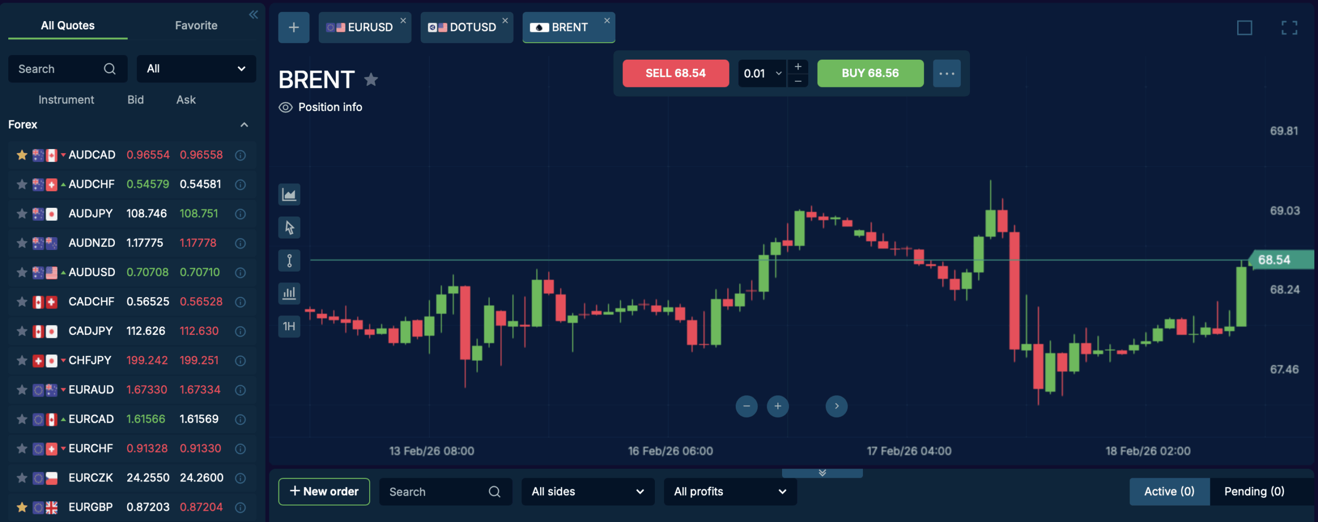 A rudimentary browser-based terminal is used for trading operations.
