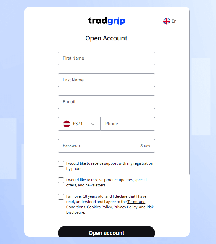 The account creation process on tradgrip.com is straightforward and easy to follow